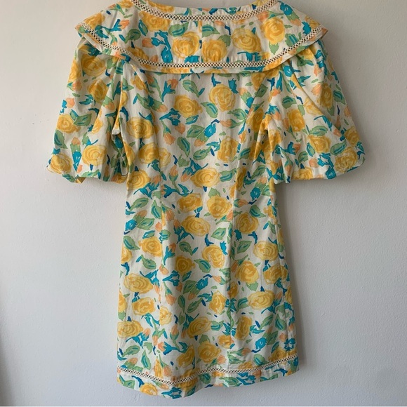 Spell Islamorada Cocktail Meadow Cotton Ruffle Collar V Neck Mini Floral Dress - Picture 6 of 10